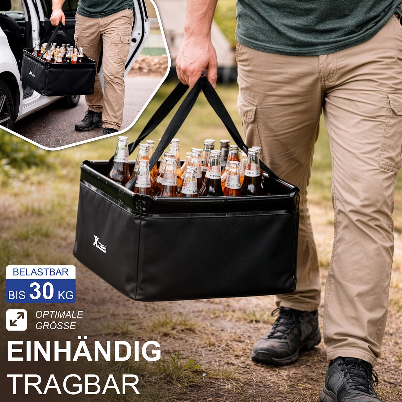 Xcase Faltschüssel Camping: 4er-Set Outdoor-Faltschüsseln, 2 Henkel, 20 l, bis zu 30 kg Traglast (Camping Geschirrspülschüsseln, Geschirrspülbecken)