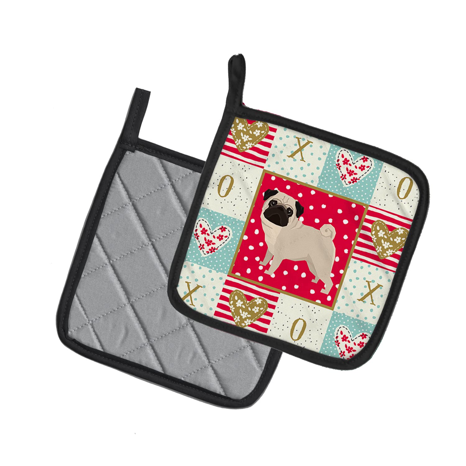 Caroline's Treasures Carolines Treasures CK5947PTHD, Motiv Mops, 2 Stück Topflappen, Stoff, Mehrfarbig, 7.5HX7.5W