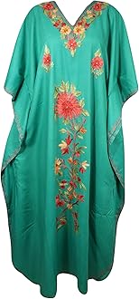 Womens Maxi Kaftan, Gift Cotton Caftan Fall Maxi Dress, Stylish Hostess Dresses, L-2X Green