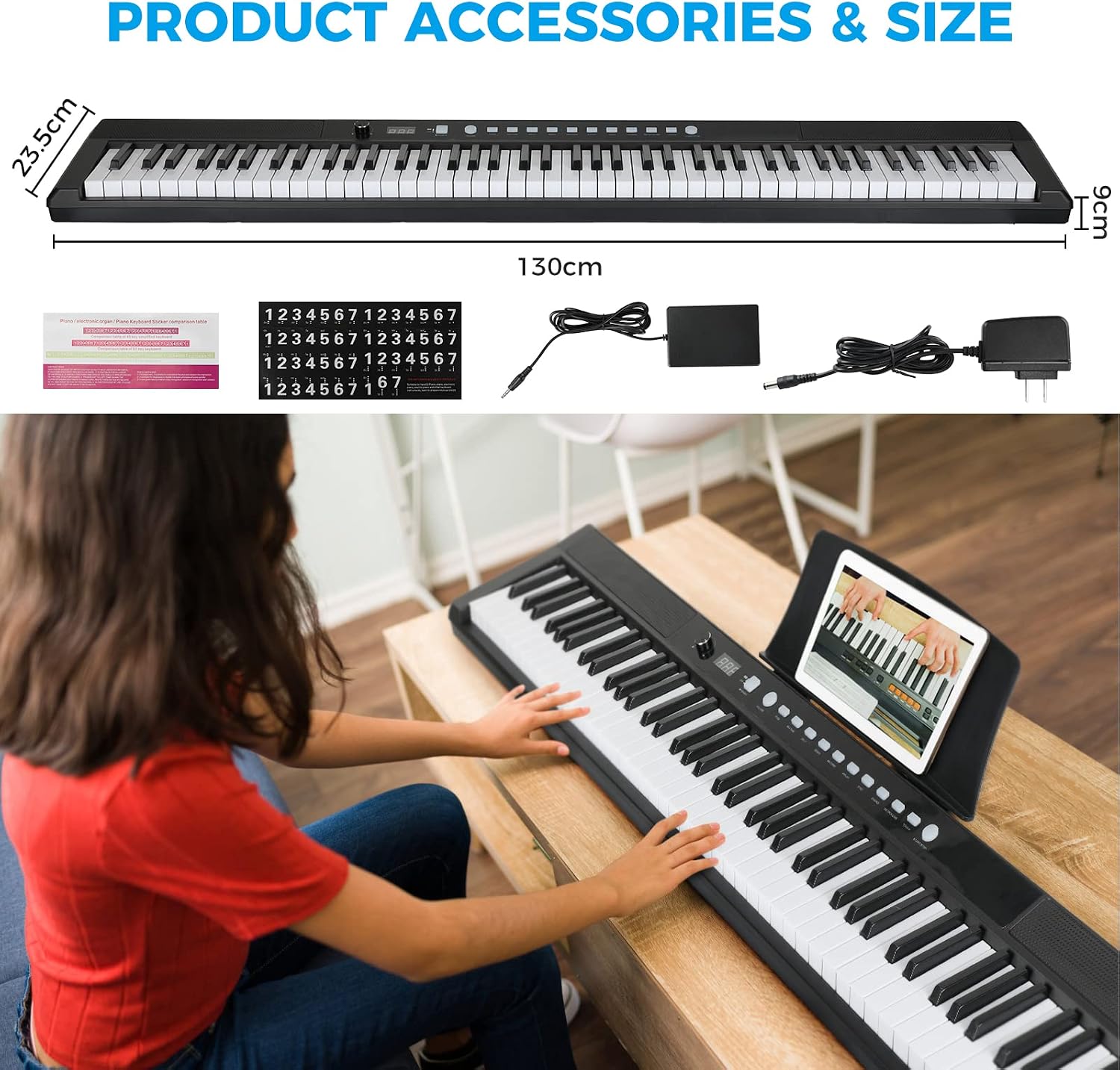 Asmuse 88-Key Full Size Electric Piano Keyboard Set, Digital Piano with Sustain Pedal, Power Supply, Built-In Speakers, Black