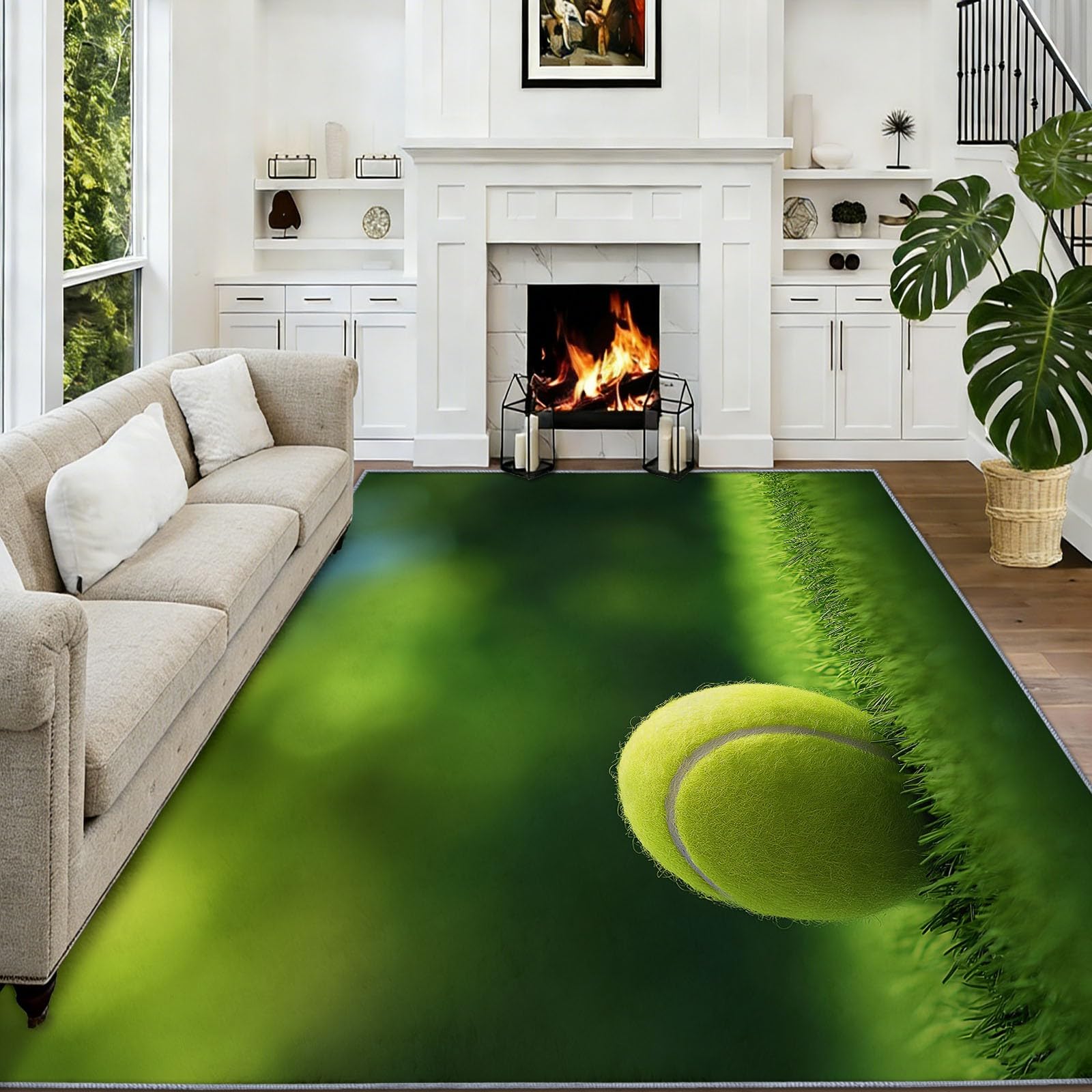 Alfombra antideslizante para tenis de césped y fotografía deportiva, de pelo bajo, de secado rápido, lavable a máquina, para dormitorio, sala de estar, comedor, 100 x 160 cm