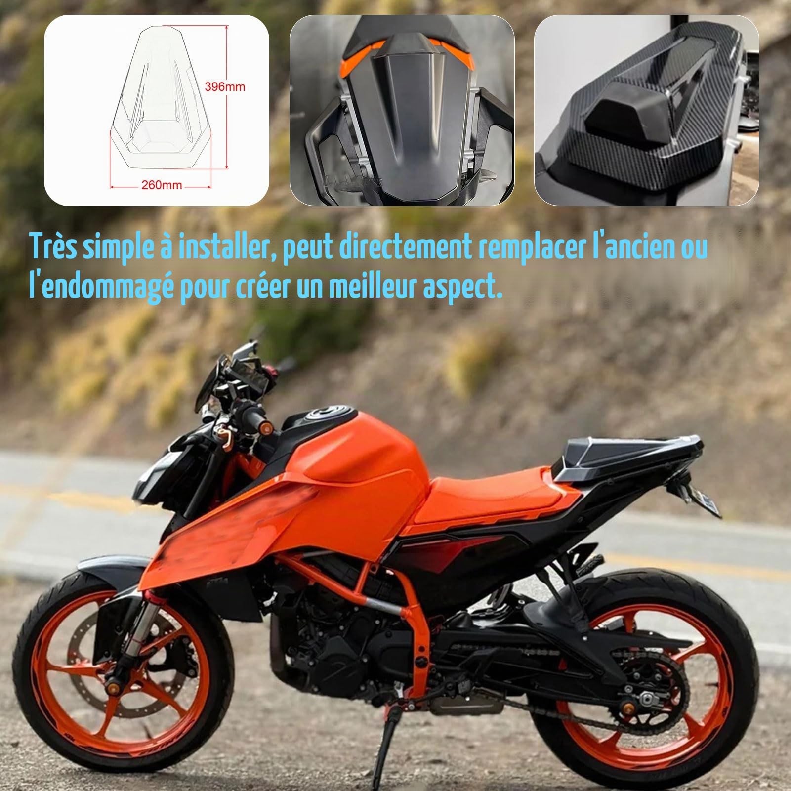 Capot de siège arrière Passager de Moto Carénage de siège arrière Solo K&T&M Duke 390 DUKE390 DUKE-390 2024 2025 Accessoires (Noir Brillant)