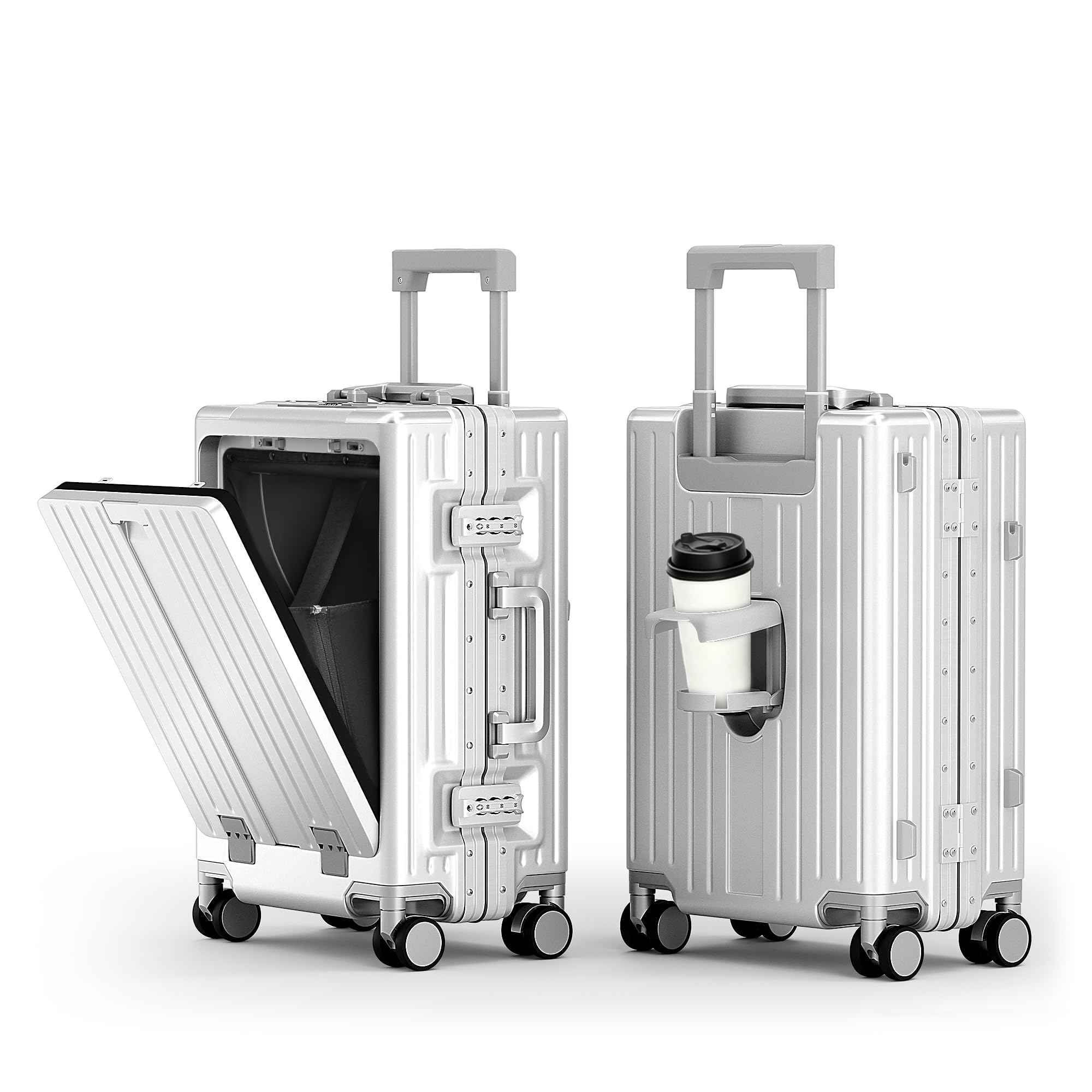 ALPHA CAMP Bagaglio a mano con telaio in alluminio ispessito da 50,8 cm, con tasca frontale, senza cerniera, rigido da viaggio, per PC, con TSA 22 x 14 x 9, porta di ricarica USB di tipo C