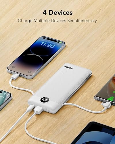 Miniatura 4 de VRURC Cargador portátil con cables y enchufe de pared | Banco de energía con cables | Cargador portátil de 10000mAh con enchufe AC | Paquete de