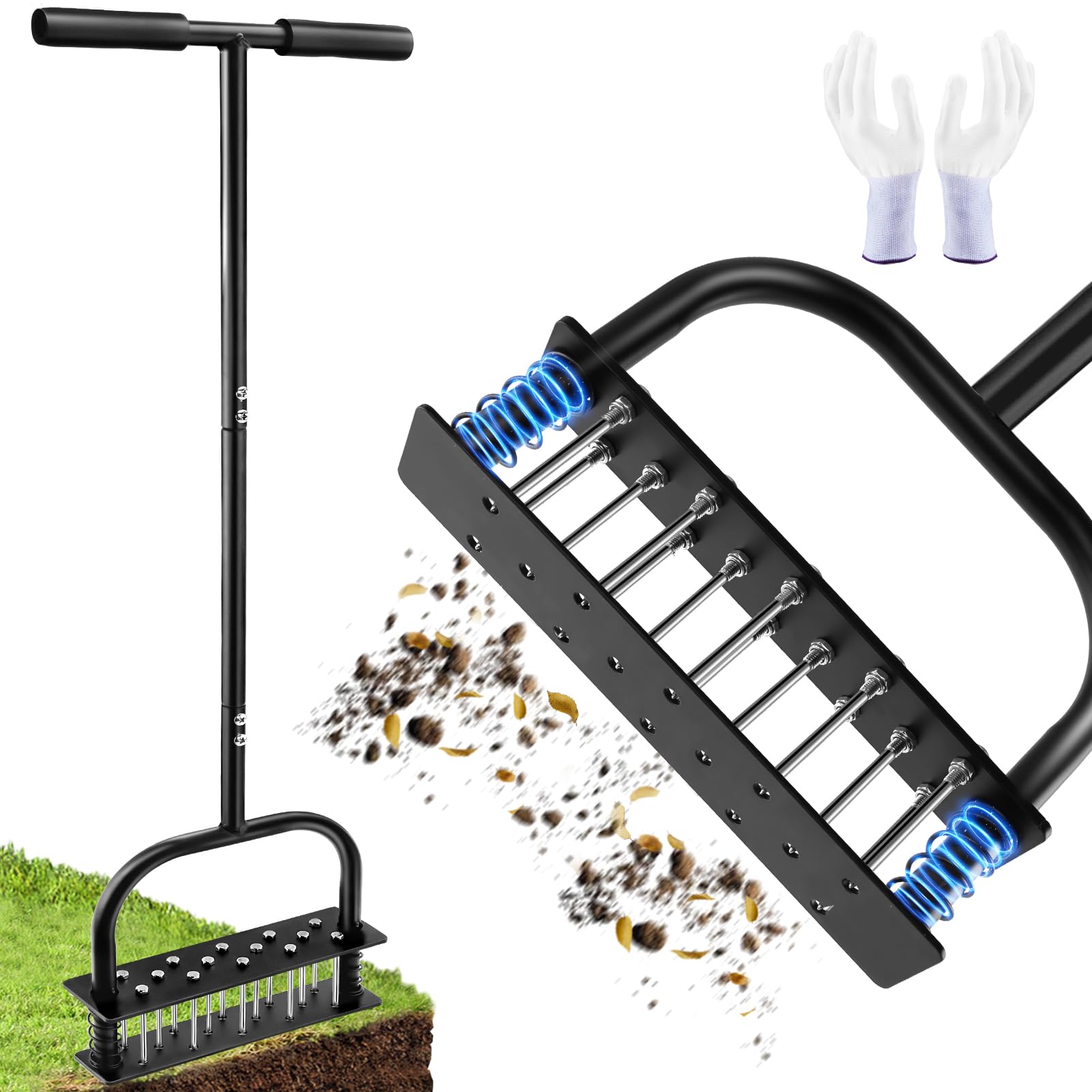 Fabulas Lawn Aerator, Spike Air Grass Manual Aerator Lawn Tool with Automatic Dirt and Leaf Clean Design, Pre-Assembled 14 Iron Spikes Metal Soil Lawn Aerating Tools for Yard Lawn and Garden