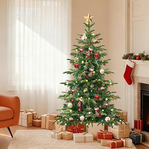 Miniatura 2 de QBA Árbol de Navidad preiluminado de 4 pies, bisagras de metal para árbol de Navidad artificial realista y soporte de metal, árbol de Navidad