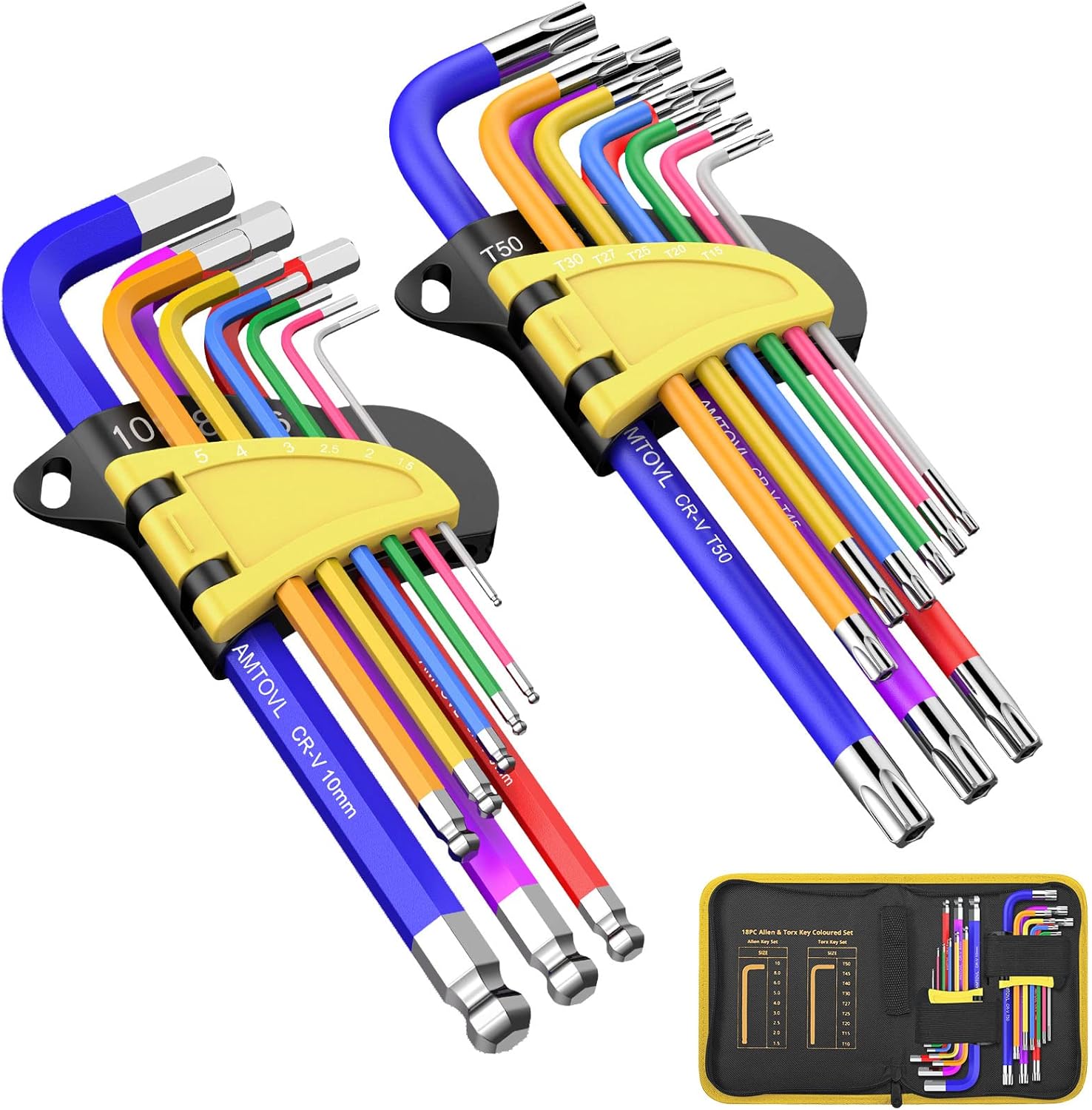 AMTOVL Hex Keys Set, 18PCS Allen Key Set Metric Imperial Extra Long