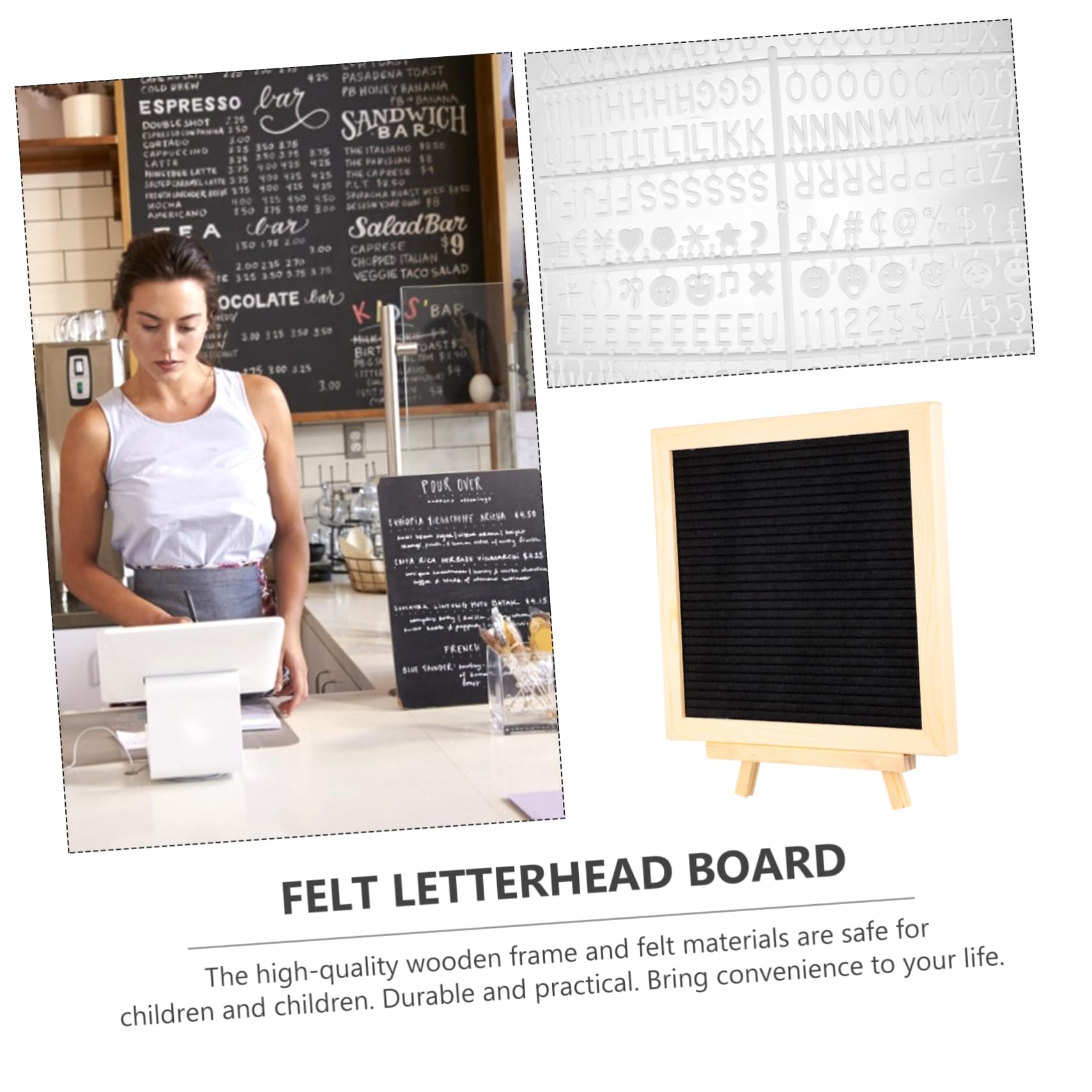 CAXUSD 1 Set Message Board DIY Message Frame Framed Chalkboard DIY Felt Frame Decorative Felt Board DIY Felt Board Decorative Display Board Office Decore Alphabet Board Felt Message Wood