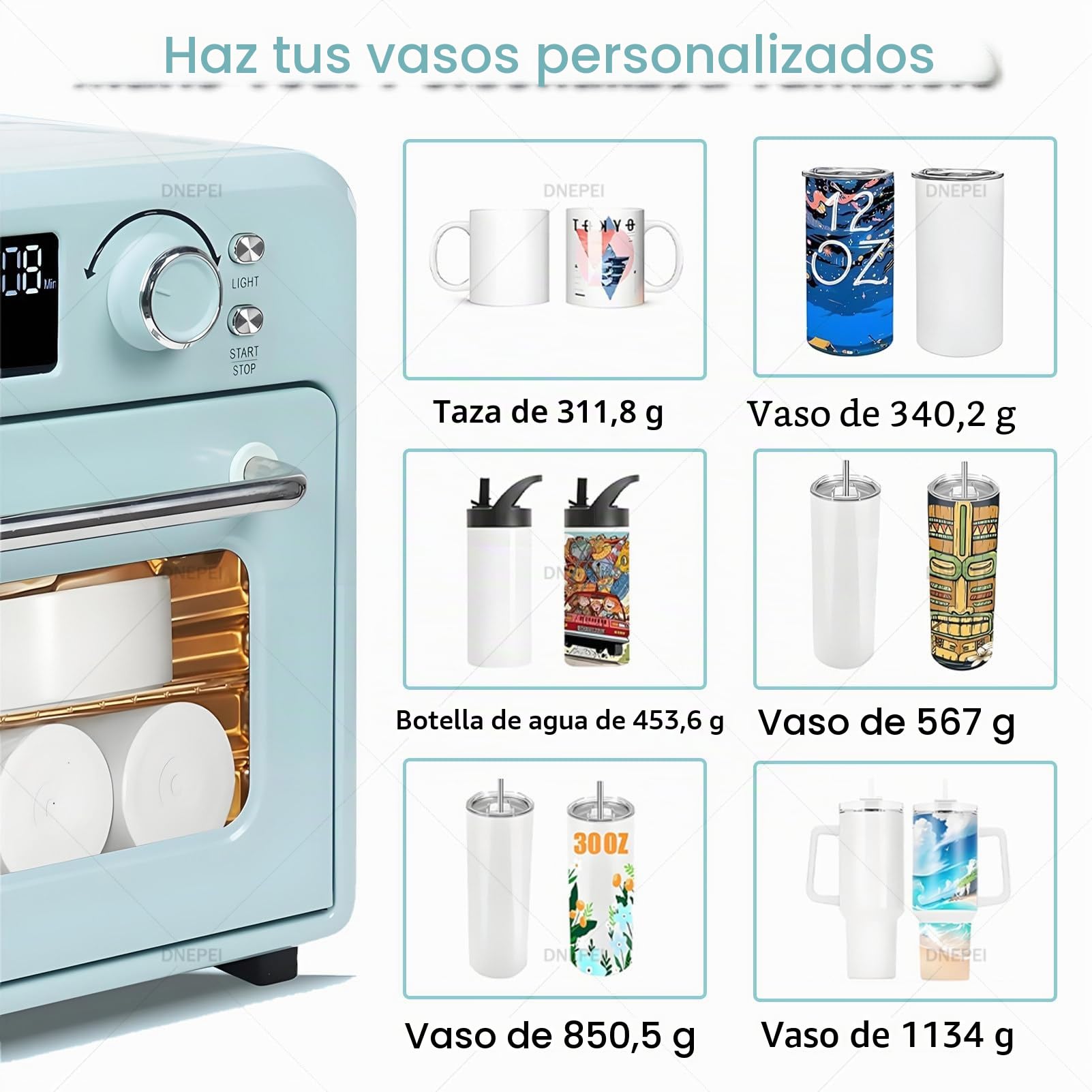 Horno de sublimación de 16/30 L para Manualidades y pequeñas Empresas: Prensa térmica de convección de 1400 W con Calentamiento de 360° para Tazas, Vasos y Tazas. 16L