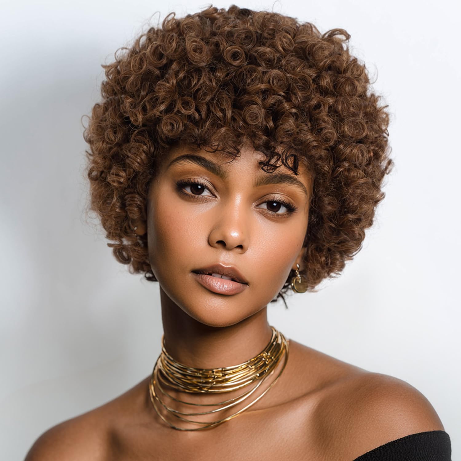 Style Icon Short Afro Curly Hair Wig for Black Women Human Hair Pixie Cut Afro Curl Wig Full and Fluffy Natural Looking Glueless Wear to Go Brown Color (30)