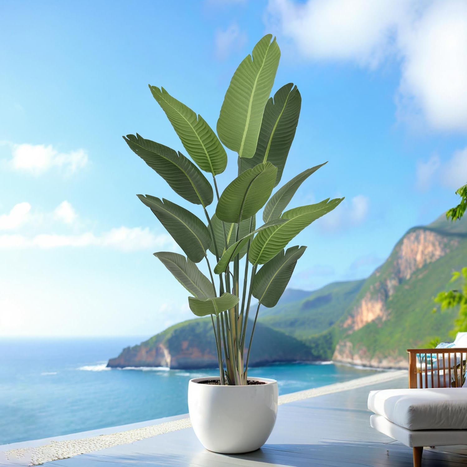 6FT Artificial Bird of Paradise Tree 70 Inch Tall Faux Silk Plants Banana Leaf with 13 Trunks in Black Pot for Home Decor Living Room Office Bedroom