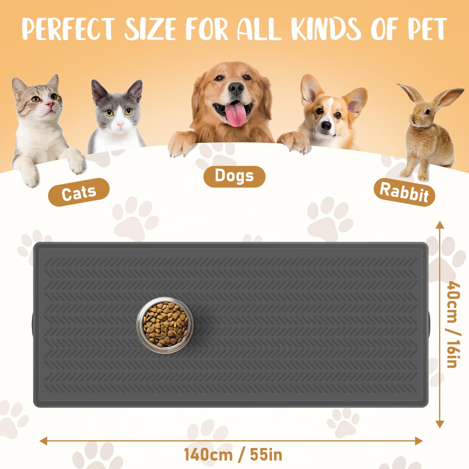 Kalolary Silikon-Hundefuttermatte, 4.6 x 1.3 FT wasserdichte Futtermatte für Haustiere mit hohem Rand, um Verschütten zu vermeiden, Hundetrinknapf-Platzsets für den Innenbereich, leicht zu reinigen