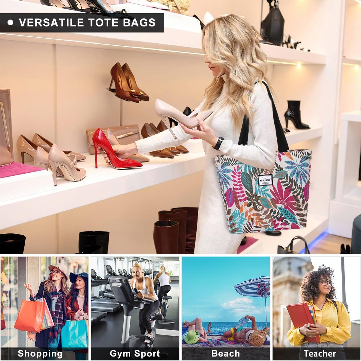 Tote Bag with Zipper for Women Inside Mesh Pocket Heavy Duty Casual Anti-water Cloth Travel Shoulder Handbag - Image 6