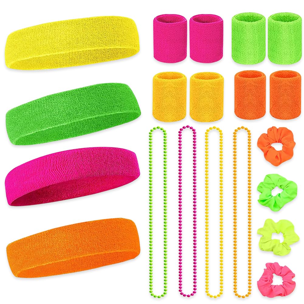 60 Fasce Antisudore Polso Neon, Confezione 30 Paia, In Cotone Spesso, Per Sport Tennis Basket, Colori Fluorescenti, Unisex Adulto