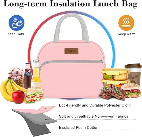 Miniatura 8 de Coobiiya Bolsa de almuerzo para mujeres y hombres, bolsa de picnic reutilizable con aislamiento, 10.8 pulgadas de largo x 6.3 pulgadas de ancho x