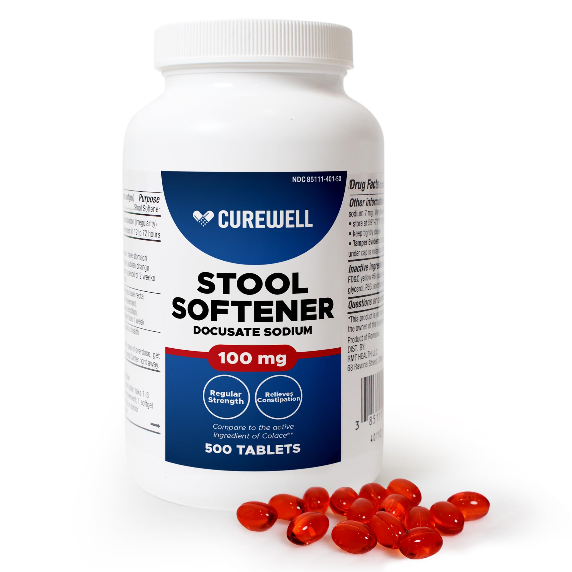 Stool Softener Docusate Sodium 100mg, Non-Stimulant Laxative, 500 Softgels
