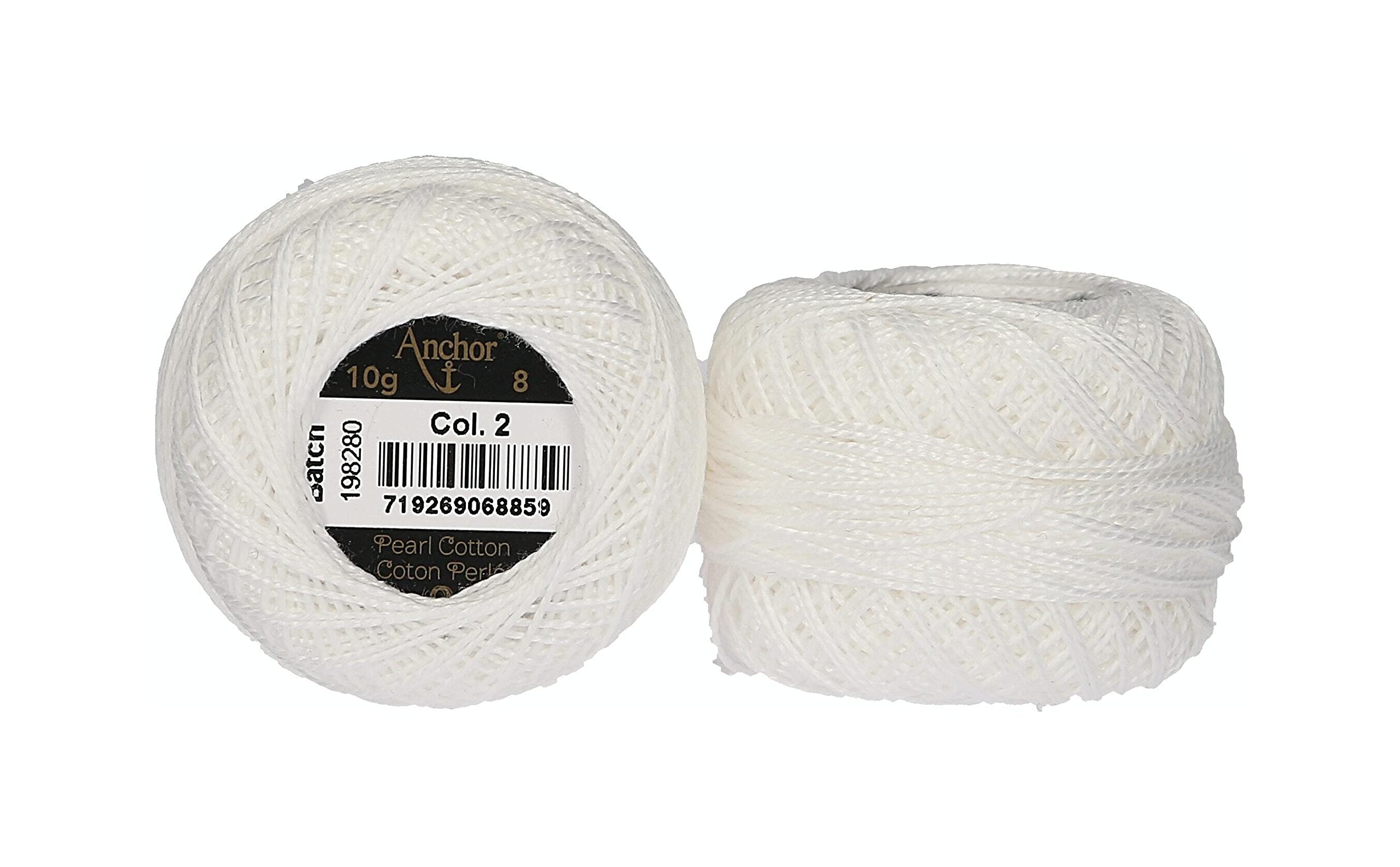 Anchor 4591008-00002 Embroidery Thread, 100% Cotton, White, Thickness 8, 82 m
