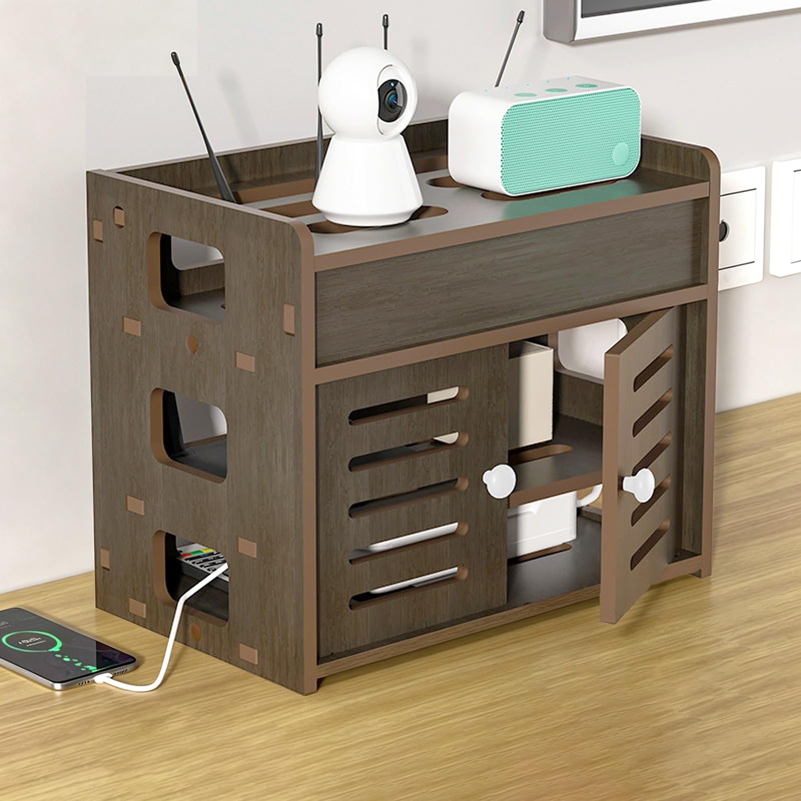 Ocultador y caja de almacenamiento de gestión de cables para evitar enredos en el enrutador
