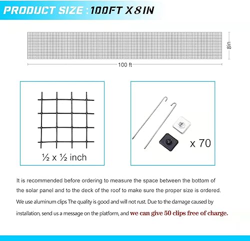 Miniatura 10 de Panel solar de malla de protección de pájaros, 70 sujetadores de aluminio, 6 pulgadas x 102 pies, panel solar, protección de palomas, a prueba de