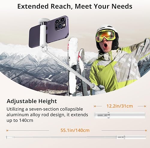 Miniatura 3 de ATUMTEK Trípode selfie stick de 55 pulgadas, trípode extensible todo en uno para teléfono con control remoto Bluetooth recargable para iPhone,
