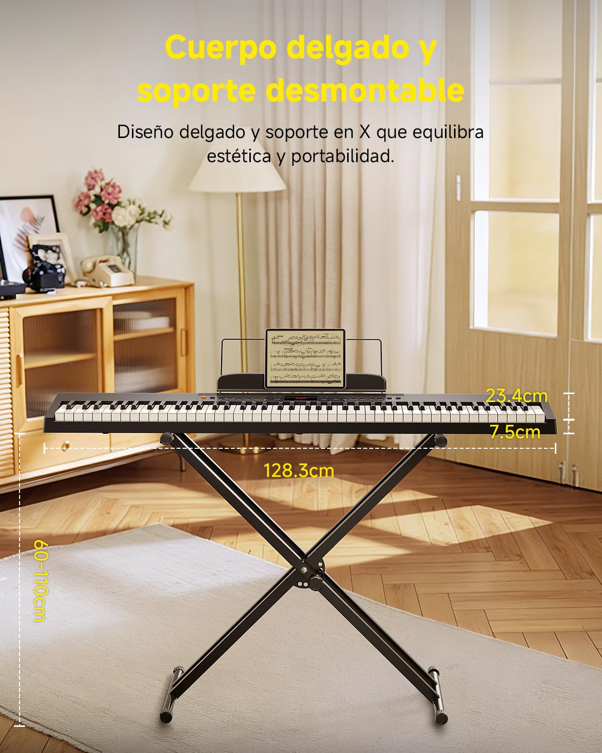 Donner DEP-05 Piano digital de 88 teclas con teclado semipesado sensible a la velocidad, teclado eléctrico portátil con soporte en X desmontable y pedal para principiantes, USB-MIDI inalámbrico, negro