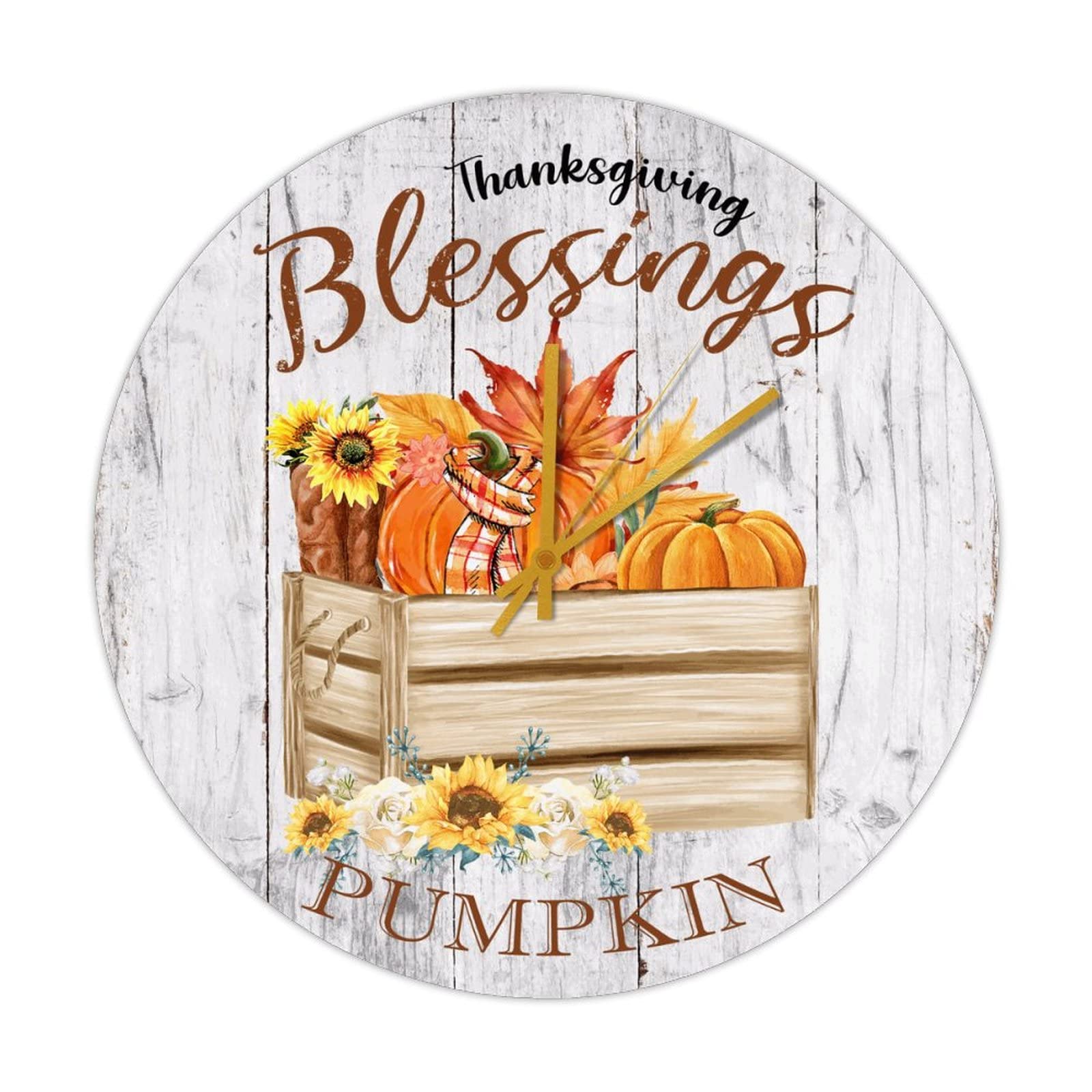 Horloge murale ronde en bois cadeau de Thanksgiving bénédiction citrouille pour la famille