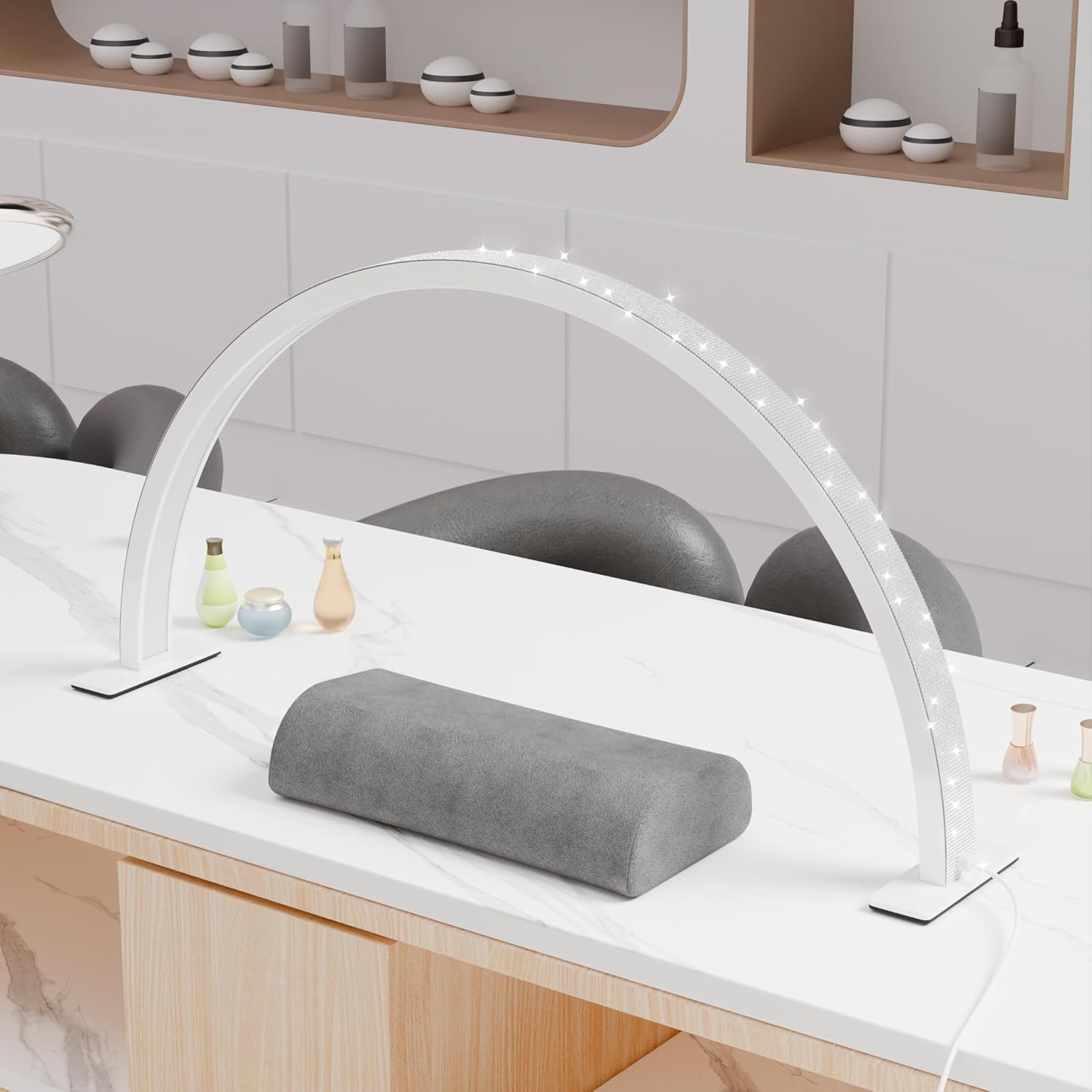 Large Half Moon Light for Nail Desk, 30" 48W Professionals Led Light, Desk Lamp for Lash Eyelash Extension,Makeup Desk lamp,Color Temperature 2700K-6000K, Salon&Home(Crystal Diamond) Silver 30in