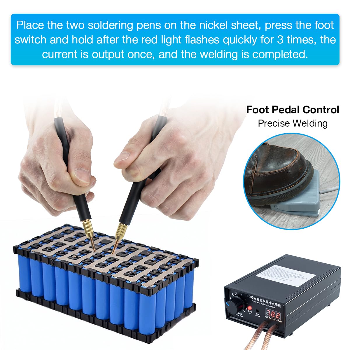 Hosyond Soldador por puntos de batería de mano de 8000 W, kit de máquina de soldadura portátil de bricolaje, soldador por puntos de alta potencia con tira de níquel para batería 18650