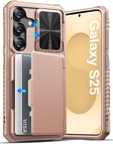 Miniatura 13 de ATATOO Funda para Samsung Galaxy S25 FE, tarjetero integrado (3-5 tarjetas) y cubierta de cámara deslizante y bloqueo RFID, protección de grado