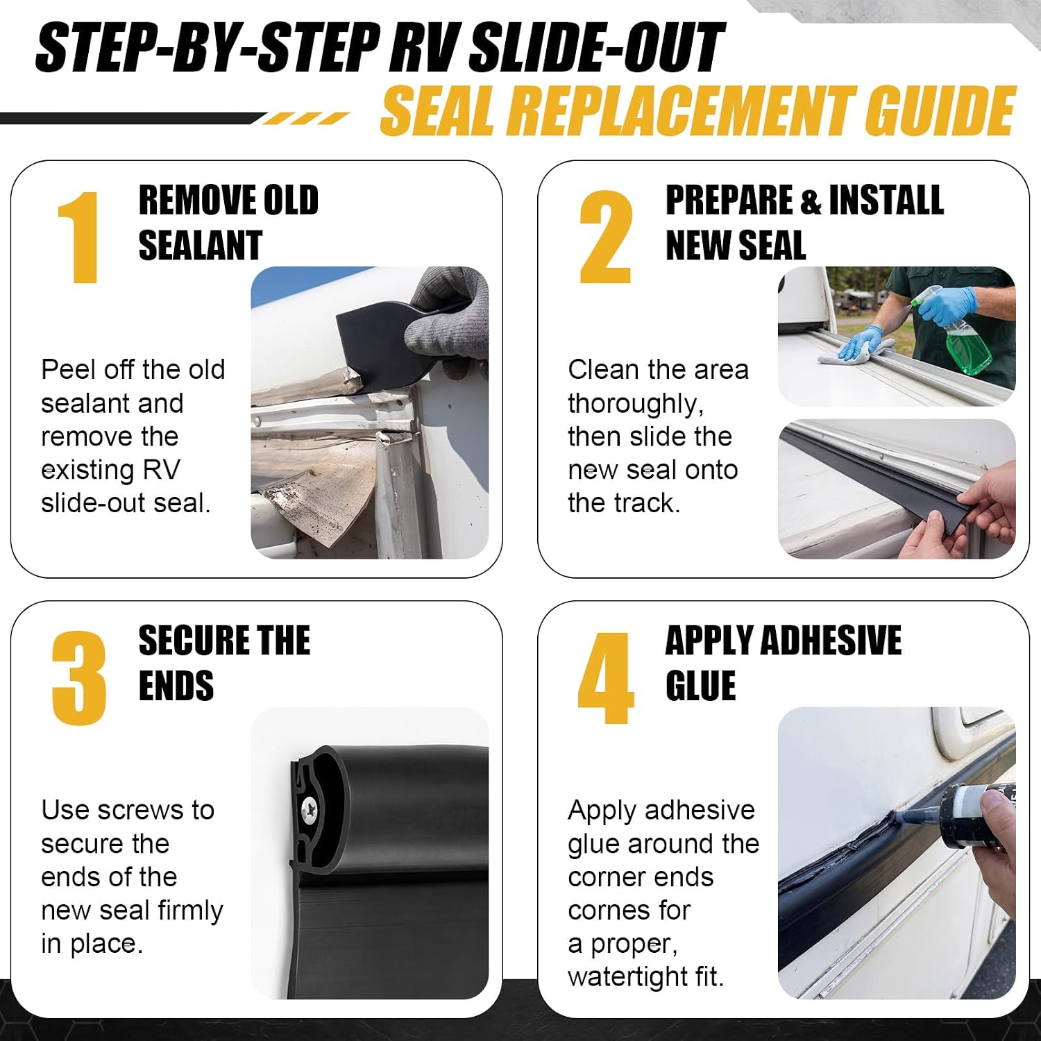 Combo RV Slide Out Seal Black Rubber Replacement for 018-312-EKD & 018-341 EK Weather Stripping Kit 35ft Complete RV Slide Out D-Seal Clip Base Wiper for Travel Trailer Camper Slideout System