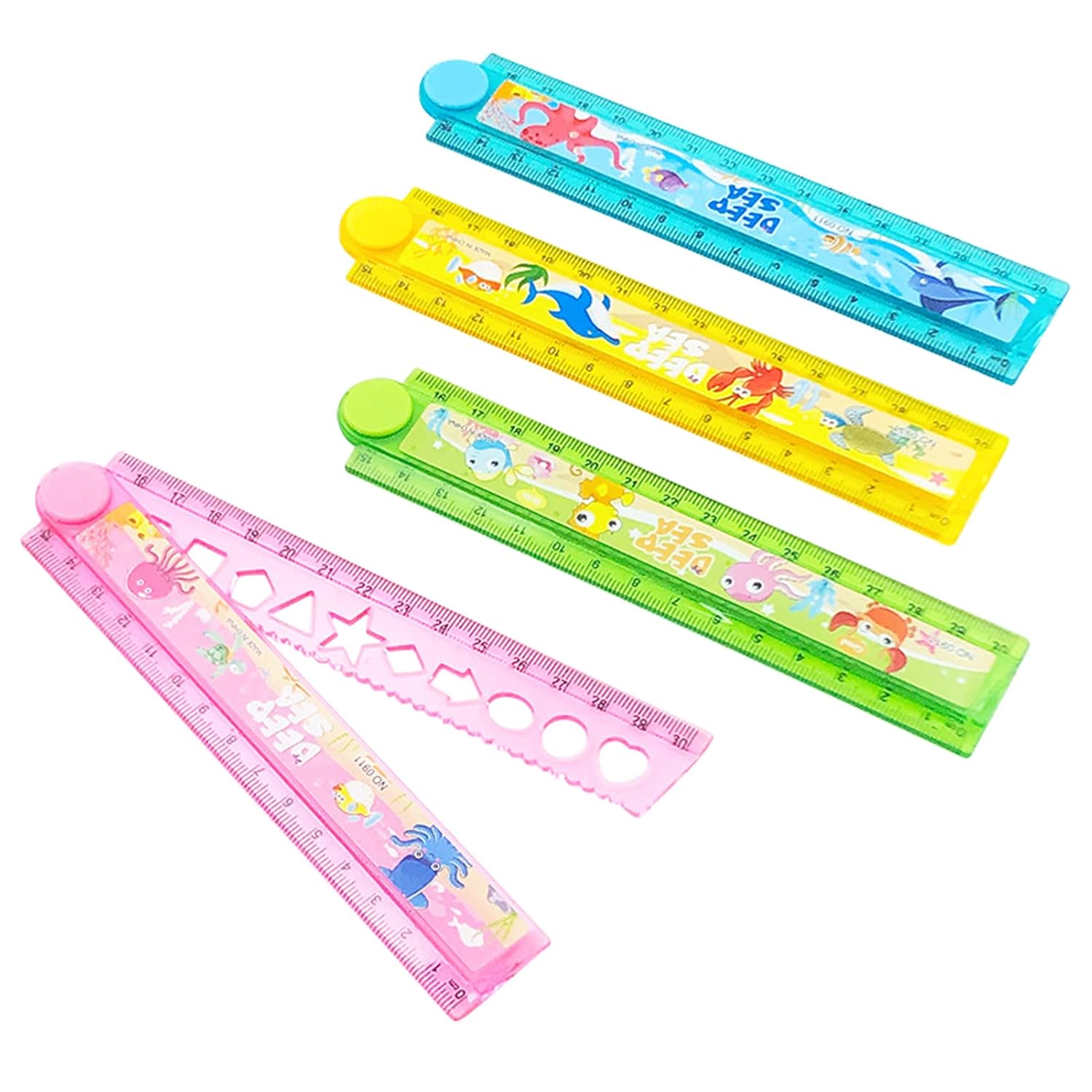 3x Faltbare Lineale 30 Cm - Transparent & Mit Wellenlinien