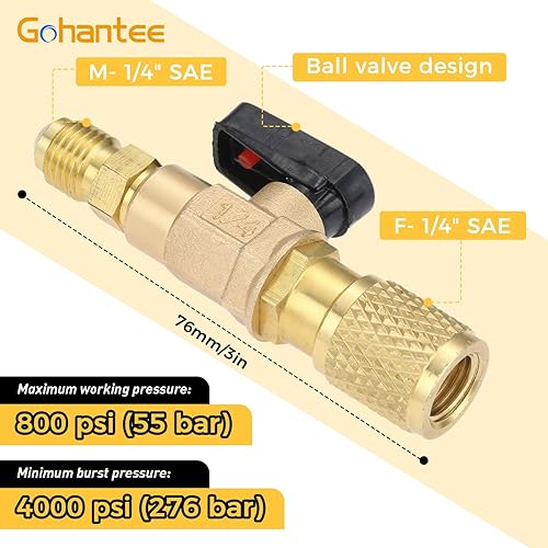 Miniatura 3 de gohantee Válvula de bola refrigerante de aire acondicionado 14 "SAE, adaptador de válvula de bola HVAC de CA R134a para R134A R410A R22 R12 R502