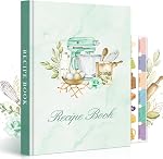 Lanpn Recipe Binder 8.5x11 3 Ring Kit, Waterproof Recipe Book Blank Organizer Recipe Binder to Write in Your Own Recipes with 60 Plastic Sleeves,116 Recipes, Dividers,Labels & Stickers, Green