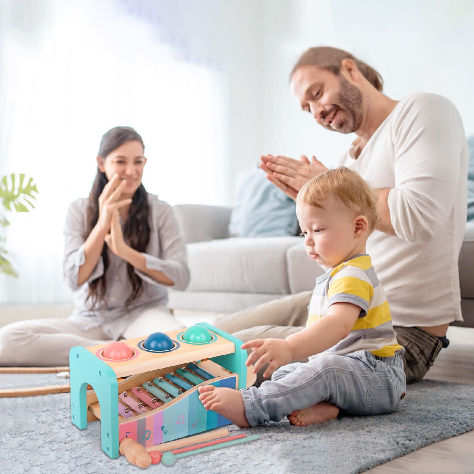 Jouets de Banc Martelant avec Xylophone Bebe Coulissant des Jouets Colorés de Xylophone,des Jouets d'apprentissage pour l'éducation précoce Montessori,Cadeaux d'anniversaire pour 1 2 3 ans et plus