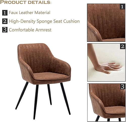 Miniatura 6 de annjoe Juego de 2 sillas de cuero sintético para sala de estar, silla tapizada con patas de metal, para el hogar, cocina, oficina, bistró,