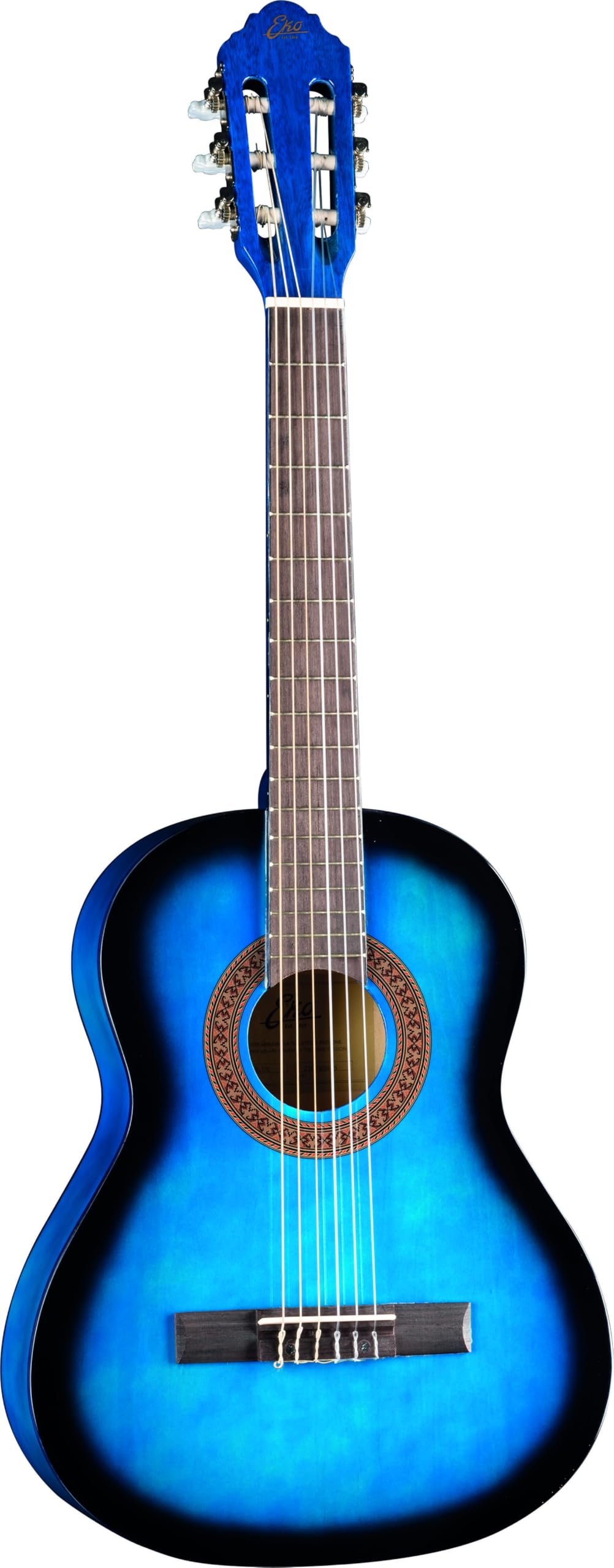 EKO GUITARS - CS-5 Blue Burst, Guitare Classique Série Studio 3/4, Table en Agathis, Eclisses et Fond en Tilleul Stratifié, Manche en Acajou, Touche en Bouleau, Couleur Blue Burst