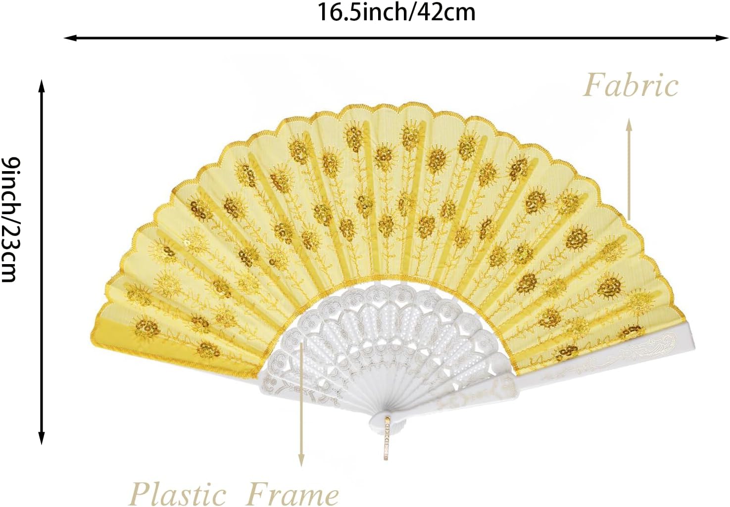 QIRMIZI 30 PACK Fabric Folding Handheld Fans, Perfect for Weddings, Parties, and Dancing,Yellow