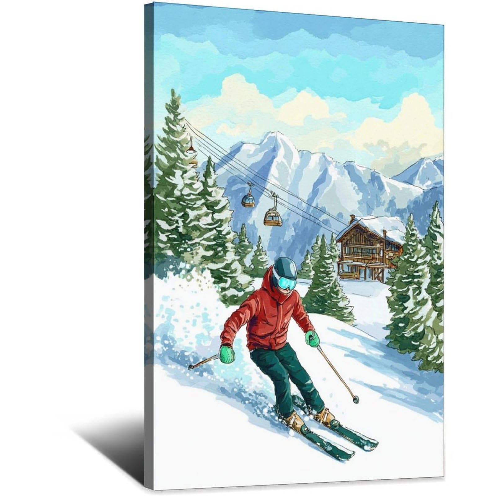 iPuzou Courchevel France Ski Poster 24x36inch(60x90cm) Vintage Watercolor Canvas Art