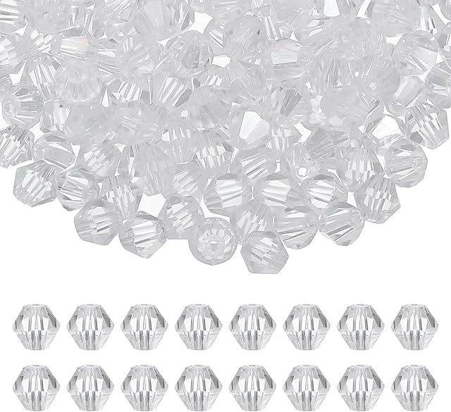 PATIKIL 6mm Bicone Crystal Beads, 200 Pcs Glass Faceted Bicone Beads Loose Spacer Bead for Jewelry Making Bracelet Necklace Earrings Wind Chimes Craft, Clear