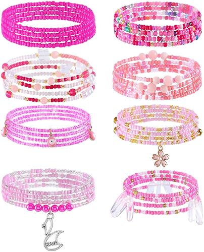 ELABEST Cuentas de cintura africana de 24 a 39 pulgadas para mujer, 8 cuentas elásticas para el vientre, accesorios de joyería de cintura con