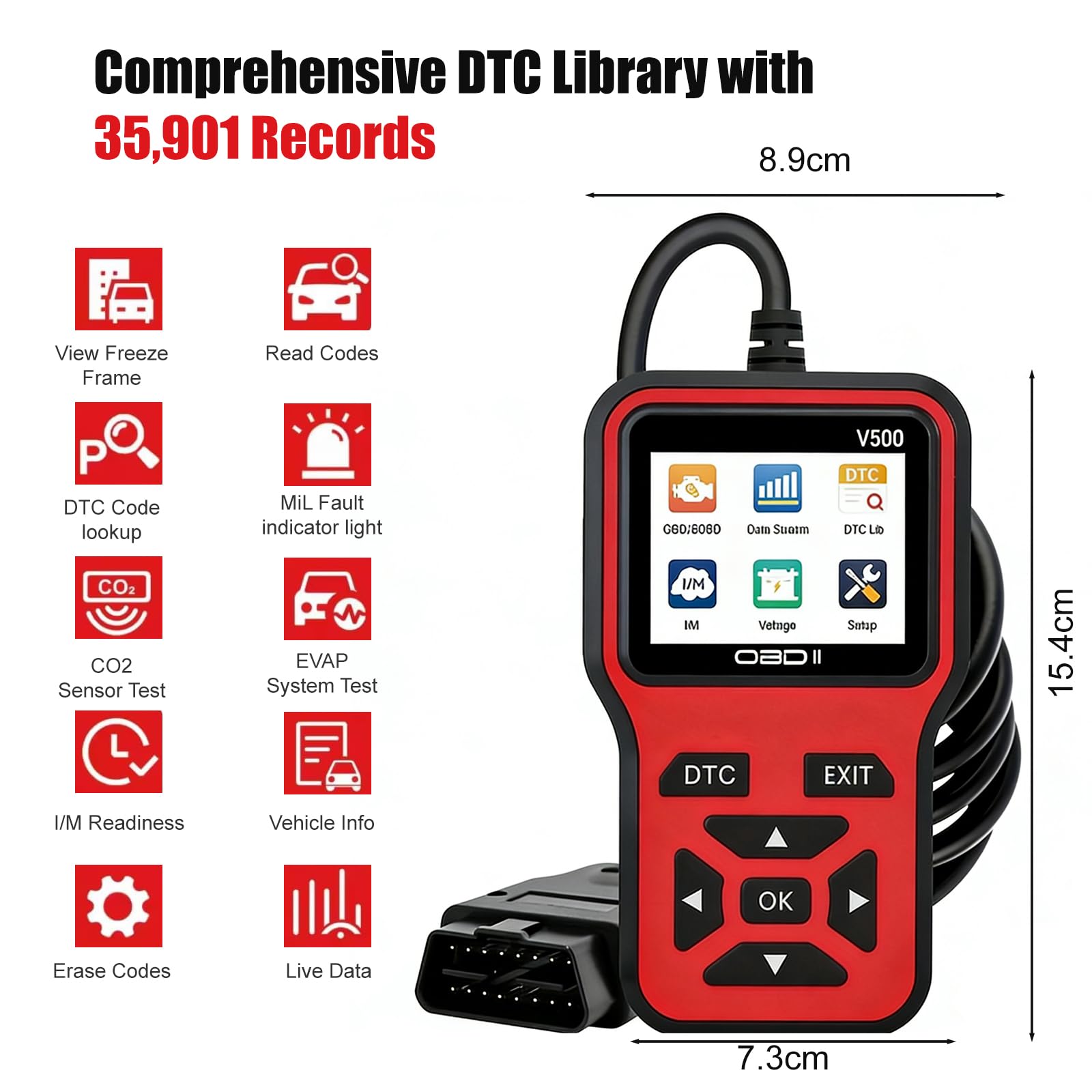 OBD2 Auto Diagnostica,OBD Scanner per Controllo Motore Auto Diagnosi Tester Batteria Auto, Cancellazione Spia Motore Supporta 8 Lingue e 9 Protocolli, Compatibile Tutti Modelli OBDII