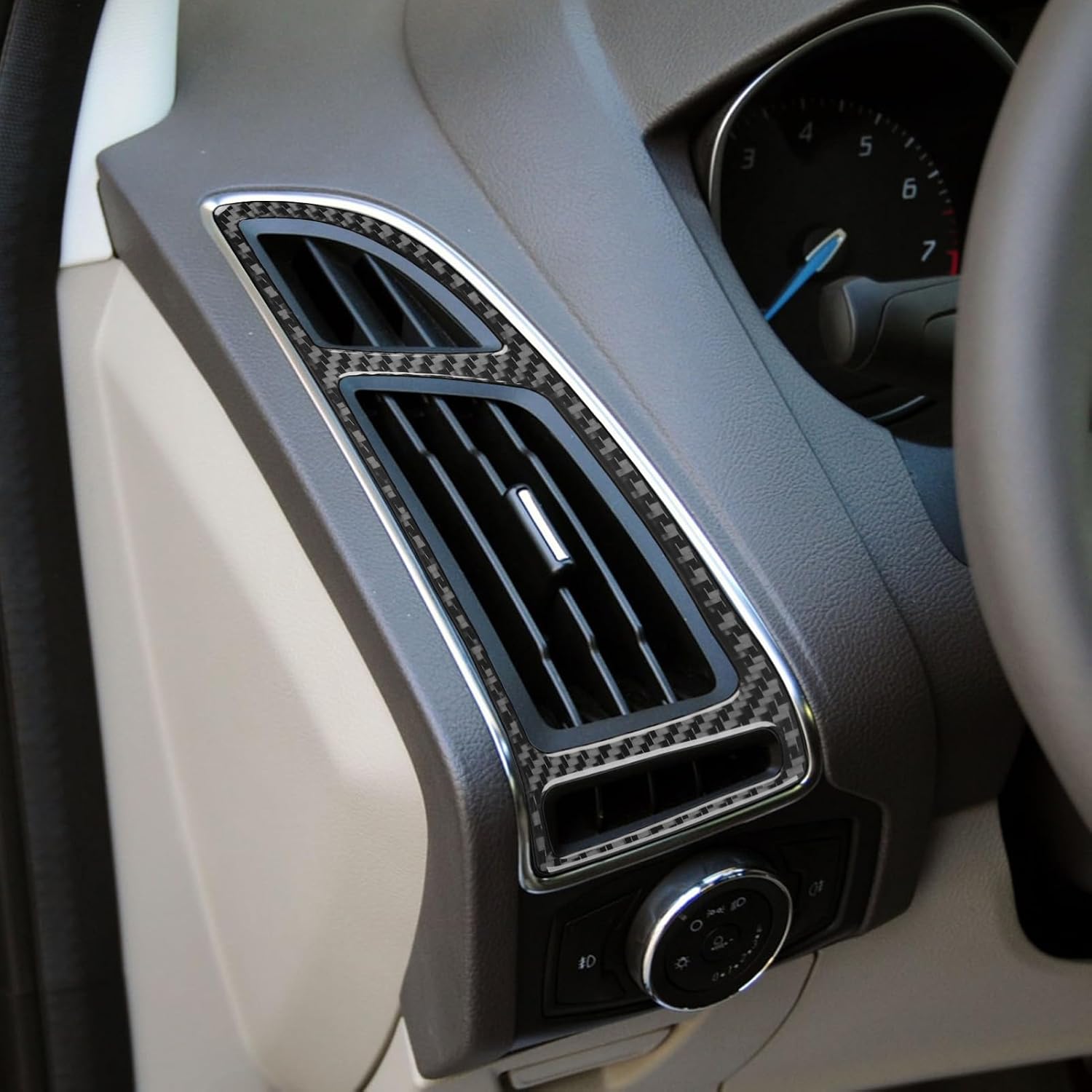 Real Carbon Fiber Compatible with Ford Focus C346 ST/RS/S/SE/SEL/Titanium 2012 2013 2014 Accessories Car Sides Air Conditioning Vent Outlet Cover Interior Trim Sticker Decal Black 2PCs