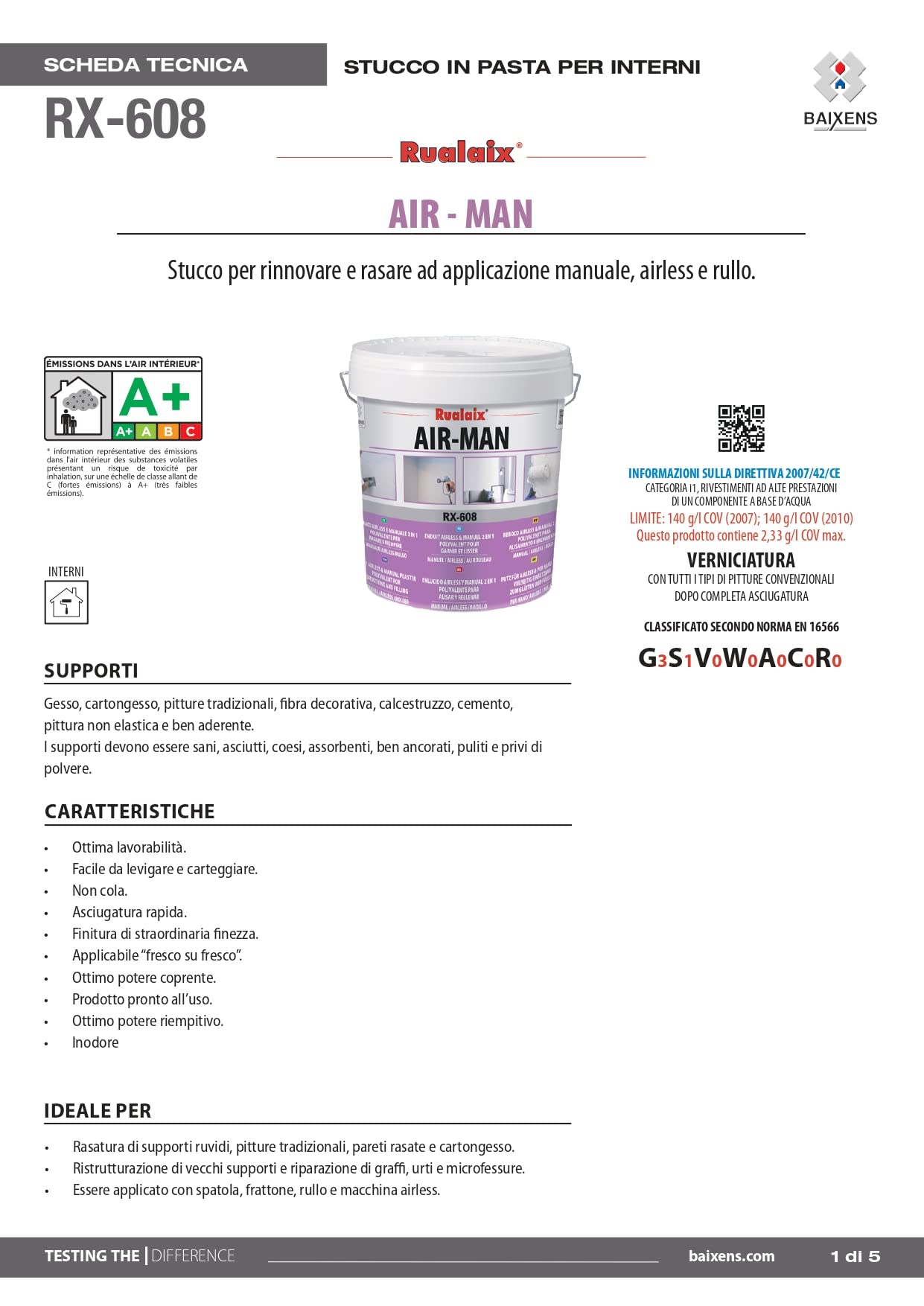 Stucco in pasta Rualaix Air-Man RX-608 da 25 KG pronto uso per rinnovamento, rasatura, riempimento, riparazione per interni applicazione airless