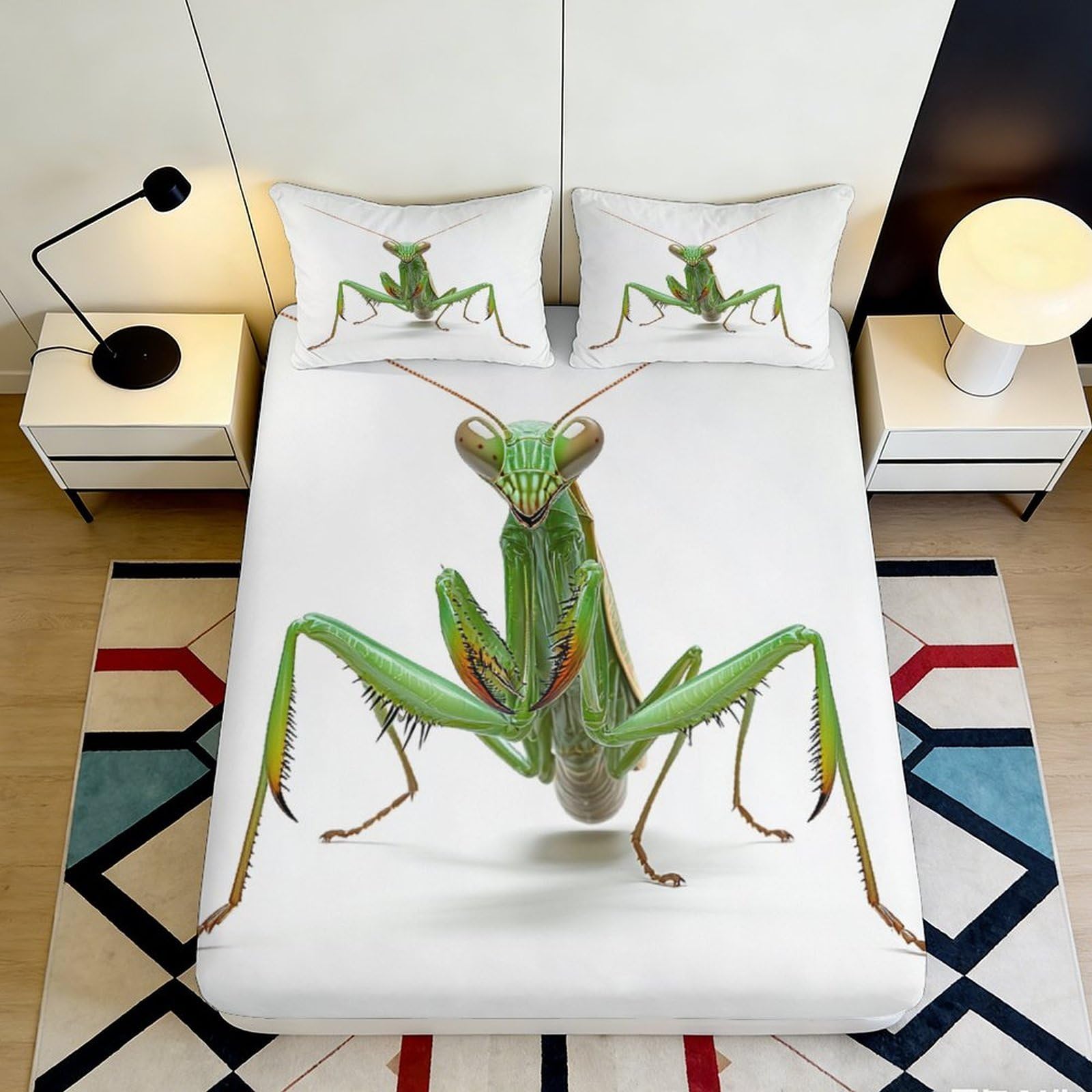 3D Printed Praying Mantis Fitted Sheet Microfiber Soft Decor Insect Bed Cover for Bedroom Guest Room Dorm 90x200x25cm