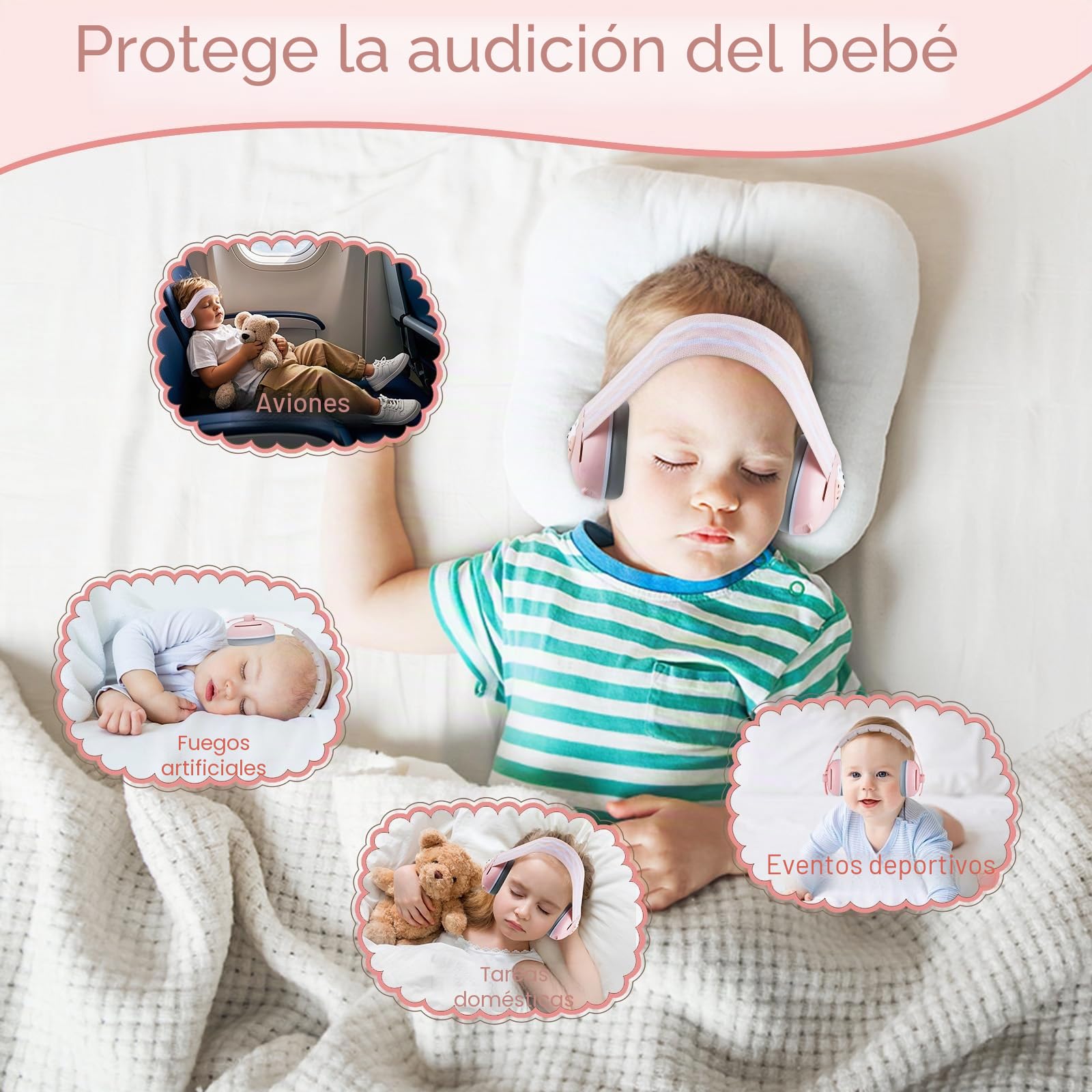 Cascos Bebe Antiruido, 2 en 1 Cascos Antiruido Bebe, Cascos Antiruido Niños Protectores Auditivos para Bebé 0-48 Meses, Protección Auditiva ideal Reducción de Ruido de 25dB