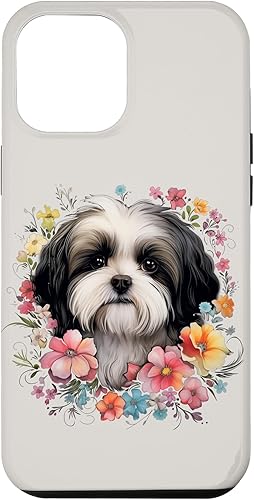Funda para iPhone 15 Plus Shih Tzu Mom Floral Dog Lover Vintage Flowers Cute Case