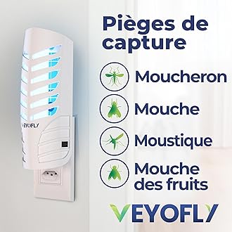 VEYOFLY Plug-in Fly Trap: Indoor Use - Home Security, Plug-in Light - Odor Free (1 Device + 3 Refills)