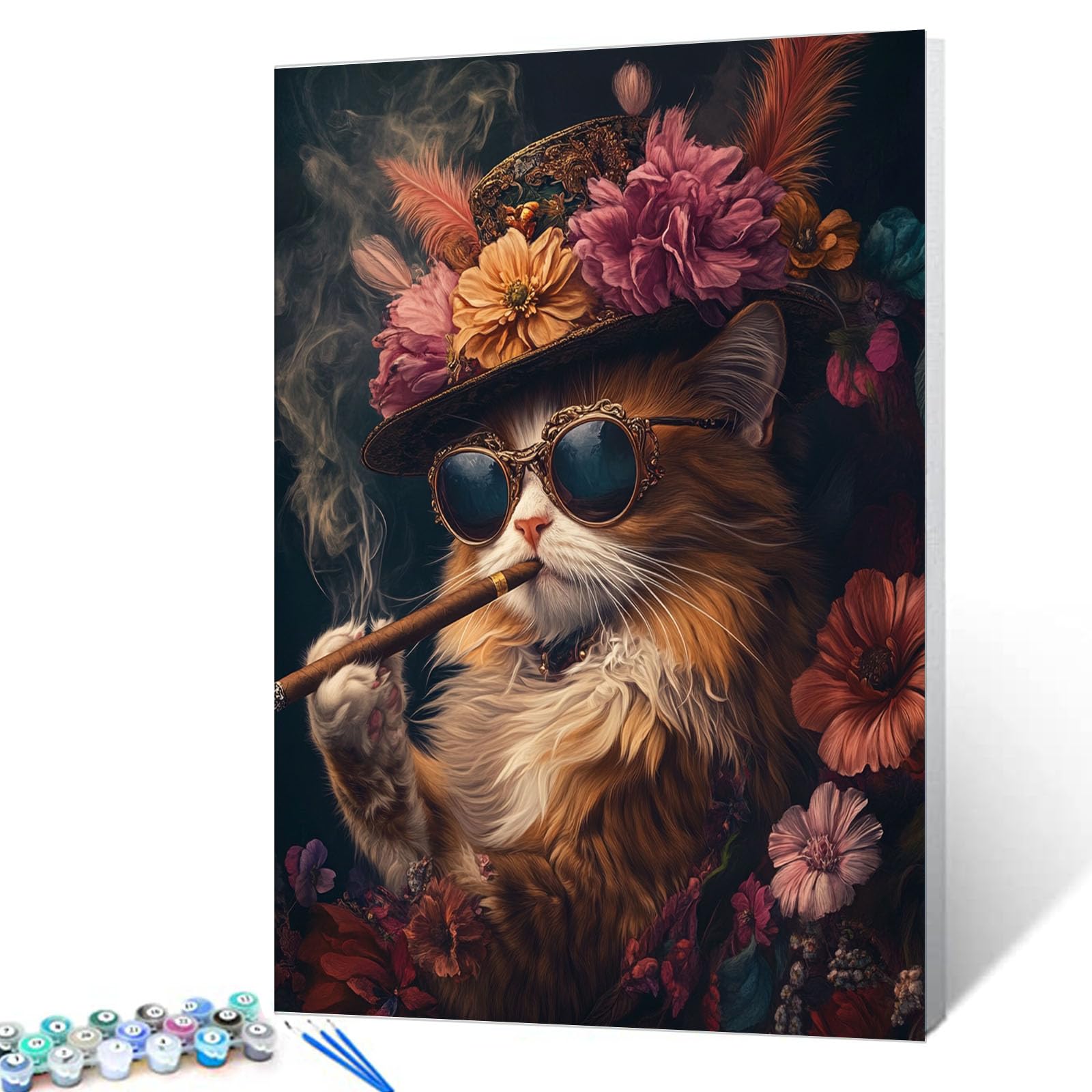 Cat Smoking DIY Paint by Numbers for Adults and Kids Animals Wear Sunglasses Paint by Number Kit on Canvas for Beginners Easy Acrylic Paint DIY Home Wall Decoration Gifts 16"x20" (Frameless)