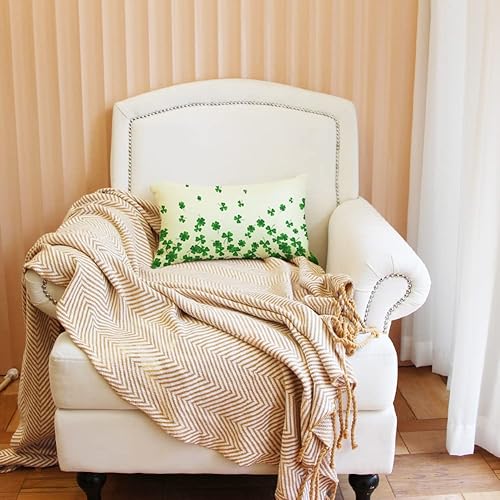 Miniatura 4 de Ogiselestyle Funda de almohada de trébol de la suerte del día de San Patricio, 12 x 20 pulgadas, funda de cojín de trébol verde para decoración de