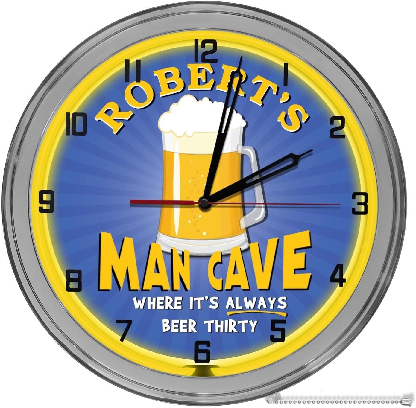 Man Cave Beer Thirty 16" Light Up Yellow Neon Clock
